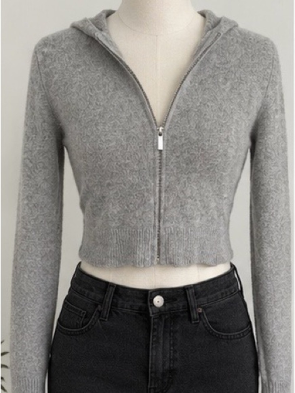 Aritzia Light Gray Zip-Up Hooded Sweater